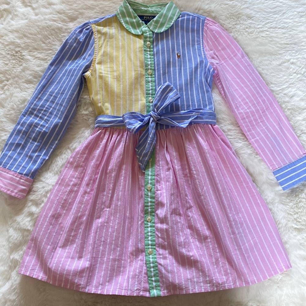 Polo button down dress. Size 6 for girls plaid Pink, White,Green and Blue.